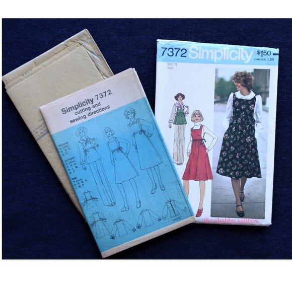 VTG Jumper Dress Top Sewing Pattern Simplicity 7372 Cottagecore Miss 12 Bust 34 - Picture 1 of 4